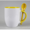 6oz to 14oz Cheap Yellow Coated Ceramic Porcelain Coffee Mugs Cups With Spoon And Handle And Lid Sets For Promotion Mainly